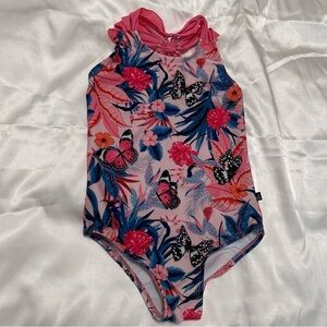 DEUX PAR DEUX ONE PIECE SWIM SUIT SIZE  5/6 FLORAL BUTTERFLIES PINK BLUE ORANGE